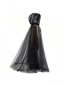 1 szt. Biało-czarny szal ślubny, prześwitujący płaszcz czarownicy/wampira, dwuwarstwowa peleryna na Halloween, imprezę grozy, karnawał, Boże Narodzenie, kostium ślubny - Wielokolorowe - Zobacz 7