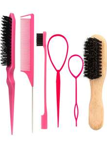 2/6Pcs Multi Piece Men's Beauty Comb Beard Brush Set, Fashion Leopard Slick Back Hair Brush, For Slick Back Hair – Teasing Hair Brush For Sleek, Control, Flyaways Hairs, Hair And Beard Brush For Men And Women, Suitable For Men's Side And Back Brushes, Topsy Tail Hair Braided Ponytail Maker, Hair Tail Tools, French Braid Tool Loop For Hair Styling, Hair Brush/Hair Comb ,Hair Styling Tools ,Hair Styling Kit - Multicolor - View 3