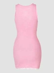 Elegant And Sexy Solid Color Lace Fitted Mini Dress - 粉色 - 查看 2