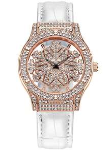 GUANQIN 1 buc ceas impermeabil cu schelet gol, cu cadran unic cu design de fulg de zăpadă, rezistent la uzură, curea din piele PU confortabilă, modă business, lux, sportiv, clasic, simplu, casual, stil mecanic, ceas cu cuarț automat, potrivit pentru Halloween, Crăciun, studenți, festivaluri, întâlniri, afaceri, zi de zi, cadouri