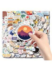 100pcs/Pack Spanish Bible Verses & Inspirational Quotes Vintage Romantic Aesthetic Stickers, Cute & Fun Graffiti Vinyl Stickers For Party Decoration, Gifts, Luggage, Skateboard, Cups, Helmets, Stationery