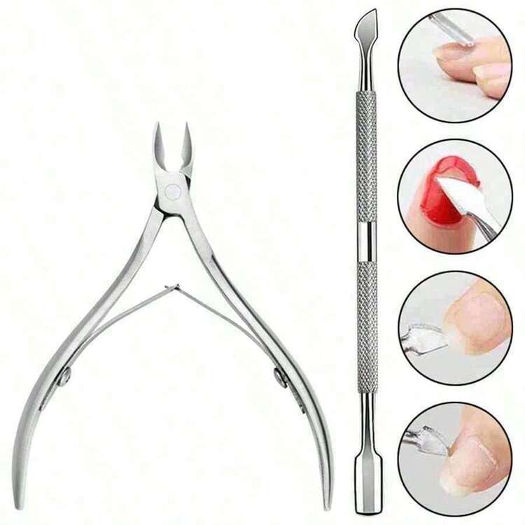 2PCS Professional Stainless Steel Nail Cutter Scissor Nippers Muti Function Cuticle Pusher Remover Nail Care Manicure Kits