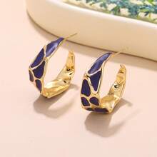 1 Pair Fashionable Colorful Painting Series Spiral Textured Metal Design Earrings, Women's Holiday Gift