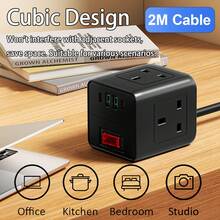 1.8m 7-In-1 Power Strip With 4 USB Ports & 1 Type-C Port, 2500W, AC Outlet, Suitable For Kitchen, Living Room, Office, Bedroom, Black/White - UK Plug(220-240V) - View 4