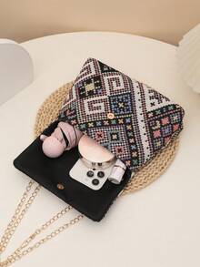 Fashionable Colorful Retro Geometric Jacquard Crossbody Bag
