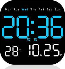 Reloj de pared digital, Se Puede Colgar o Colocar Pie Reloj Despertador de visualización con Control Remoto, Reloj Digital con Luz Nocturna, Fecha Semana, Temperatura para recámara (Azul) - A - Ver 9