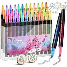 48 Colores Marcadores Acrílicos de Doble Línea, Bolígrafos Metálicos para Plumones - Sirena-24 piezas - Ver 10