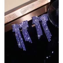 Glamorous Spring Pink Butterfly CZ Crystal Tassel Earrings Stud Dance Club Party Graduation Jewelry 1 Pair