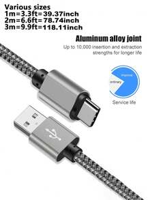 60W USB A 转 Type C 充电线 3.3 英尺/6.6 英尺/9.9 英尺，USB A 转 USB C 数据线手机尼龙编织数据线 Type-C 充电器线兼容三星 Galaxy S25 S24 S23 S22 S21 S20 - 多色 - 查看 6