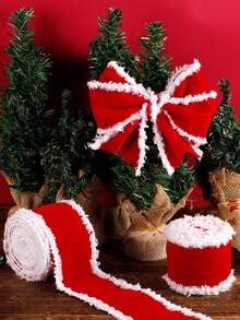 1PC 196-Inch Christmas Red And White Fringed Decorative Ribbon, Christmas Tree Decoration, Gift Packaging Accessory Dow, DIY Christmas Gift Packaging Ribbon, Red And White Fringed Bow Pendant Decor Suitable For Christmas Decor, Door Hanging Decor, Living Room And Bedroom Room Decor, Outdoor Courtyard, Christmas Gifts, Gift-Giving Christmas Decorations Winter