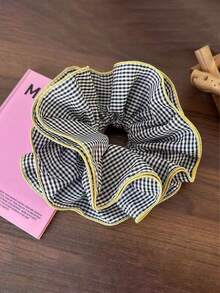 1 pieza/4 piezas Scrunchie grande a cuadros negros/rosas/melocotón/azules con volantes de 20 cm/7.87 pulgadas, accesorio de pelo versátil, elegante, lindo estilo princesa, vintage, casual, minimalista, romántico, adecuado para uso diario, maquillaje, viajes, escuela, fiesta, regalo