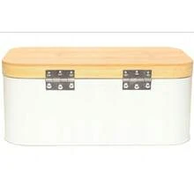 CHLEBAK Stalowy Pojemnik na PIECZYWO Chleb Bułki Pokrywa Drewno Bambusowe - Biały - Zobacz 2