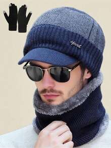3pcs Knit Hat, Neck Warmer & Gloves Set, Solid Color Fleece Lined, Warm & Comfortable For Outdoor Activities In Autumn/Winter, Unisex Fashion Beanie Hat Scarf Gloves Set, Ideal Gift For Skiing, Cycling, Fishing, Commuting, Daily Use Winter Warm