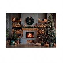 Horizontal Photographic Background For Photo Shoots Sublimated Fabric 3D Fireplace Garland Realistic Christmas Scene 2.20x1.50cm - FF-3265 - 查看 1