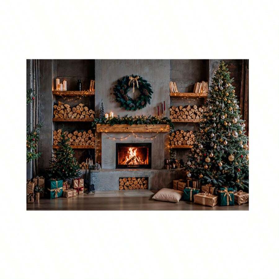 Horizontal Photographic Background For Photo Shoots Sublimated Fabric 3D Fireplace Garland Realistic Christmas Scene 2.20x1.50cm - FF-3265 - 查看 1