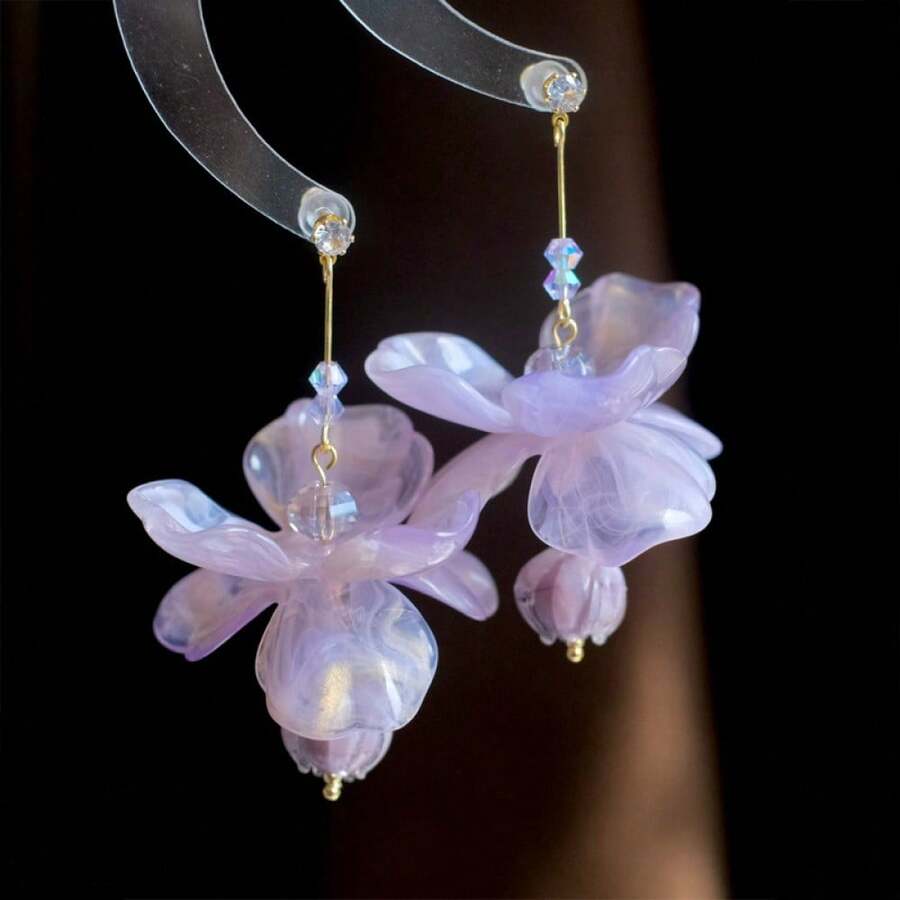 2pc Purple Long Flower Tassel Earrings Sweet Accessories - 09-2405 Màu tím - Xem 1