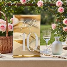 Wedding Table Number C Position! Gold/Silver Mirror Acrylic Material With Stand, Numbered 1-40 Available, Helps Guests Quickly Find Seats, Witness The Romance And Thoughtfulness Of The Wedding With Exquisite Table Numbers, Luxurious Feel, Serves As Seating Guide And Adds Upscale Ambiance To The Wedding Venue - Multicolor - View 6