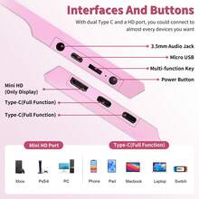 14-Inch 1920*1080P 60HZ External Portable Monitor With Built-In Speakers, Suitable For Phones /Laptops/Desktops/,PS, Gaming Portable Monitors, HDUSB ToTYPE C Interface,Excluding Power Adapter