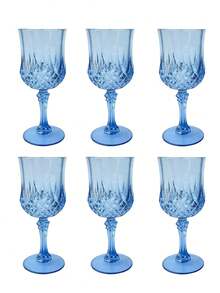 Wine Glasses Set Of 6 Vintage Embossed Reusable Wine Glasses, Heavy-Duty Champagne Cups, Juice Glasses Suitable For Parties & Weddings,Dishwasher (Plastic)