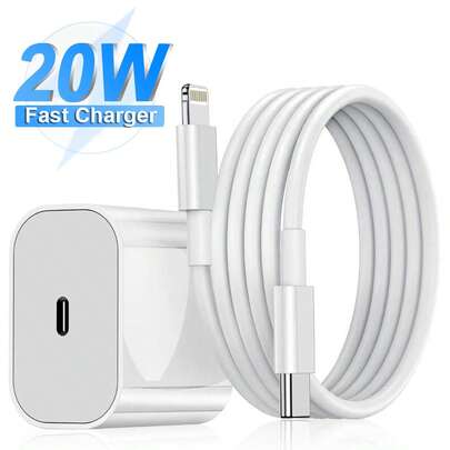 Kit de carga rápida de 20W [Cargador de pared USB-C + Cable Tipo C a Lightning de 3.3 pies/100 cm] Compatible con iPhone 14, 13, 12, 11, Serie iPad