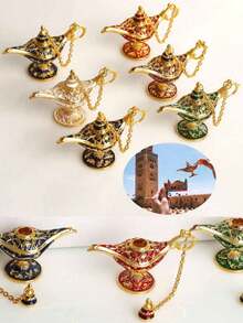 Vintage Magic Lamp Costume Accessories, Classic Arabian Prop Flower Pot Decor (Multiple Colors), Luxury Gold Pattern, Suitable For Home, Living Room, Home Decor, Theme Party Decor, Scene Decor, Holiday Decor, Ideal Gift For Birthday