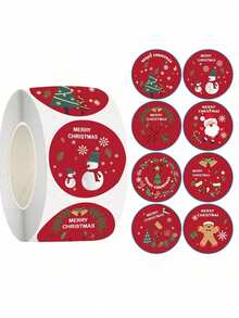 500pcs/Roll Festive Christmas Stickers, Perfect For DIY Gift Wrapping Baking And Decorating, Box Seal Sticker, Seal Sticker, Business Commodity Packaging Sealing Stickers, Gift Box Decor Bag Packaging Label, Sealing Decals, Theme Party Decor, Christmas Decor, Christmas Stickers Home Decor Christmas Decorations Room Decor Winter