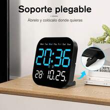 Reloj de pared digital, Se Puede Colgar o Colocar Pie Reloj Despertador de visualización con Control Remoto, Reloj Digital con Luz Nocturna, Fecha Semana, Temperatura para recámara (Azul) - A - Ver 11