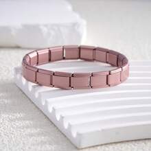 1pc Matte Stainless Steel Italian Modular Bracelet, Elastic Strap Bangle, Simple & Fashionable Daily Wear, Silver Charm Bracelet, Suitable For Women Gatherings And Unisex - Color Module - View 18