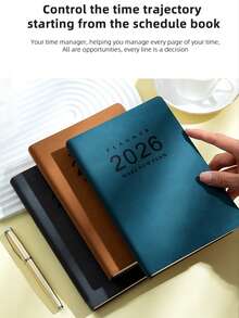 1 Piece 2026 A5 (140 Pages) Standard Plan Calendar Planning: High-Quality PU Leather (January December) Daily, Weekly, And Monthly Agendas, 365 Day To-Do List Planned By Planner, Perfect Gift (Blue, Brown, Gray, Khaki)