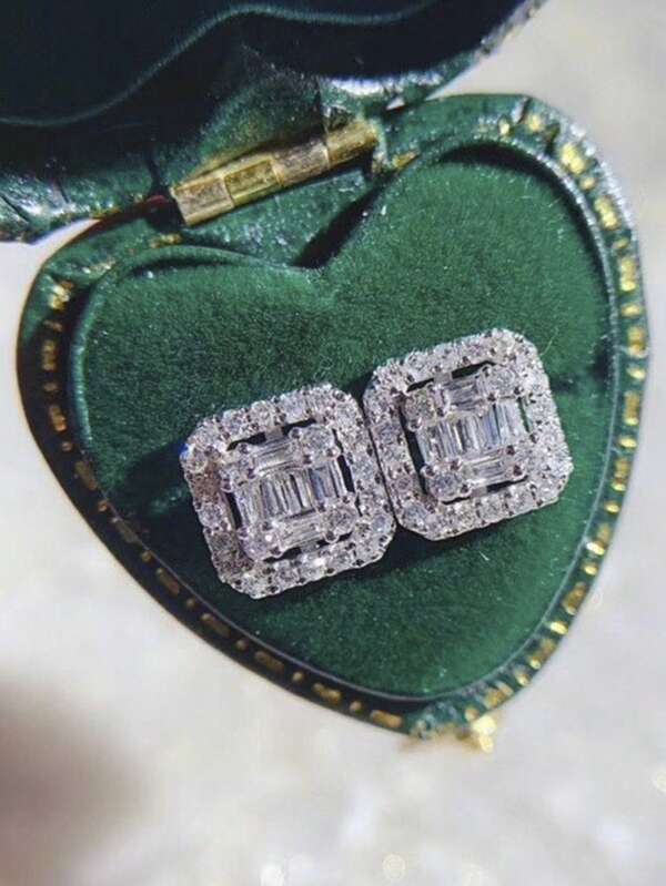 1 Pair Fashion Cubic Zirconia Stud Earrings For Women For Wedding Engagement Anniversary Party Jewelry Valentine's Day Gift