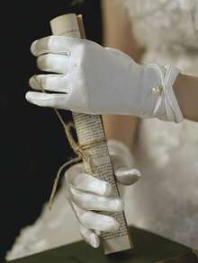 1 Pc Women's Wedding Glove Short Pearl Tulle Gloves Tea Party Evening Dance Party Gloves Dress Accessories Fall Clothes For Women Valentine's Day Accessories - White - View 3