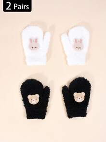 2 双幼儿秋冬高弹力针织保暖厚手套，婴儿/儿童连指手套，防刮手套，适合日常休闲穿着和冬季保暖 - 2雙 - 查看 6