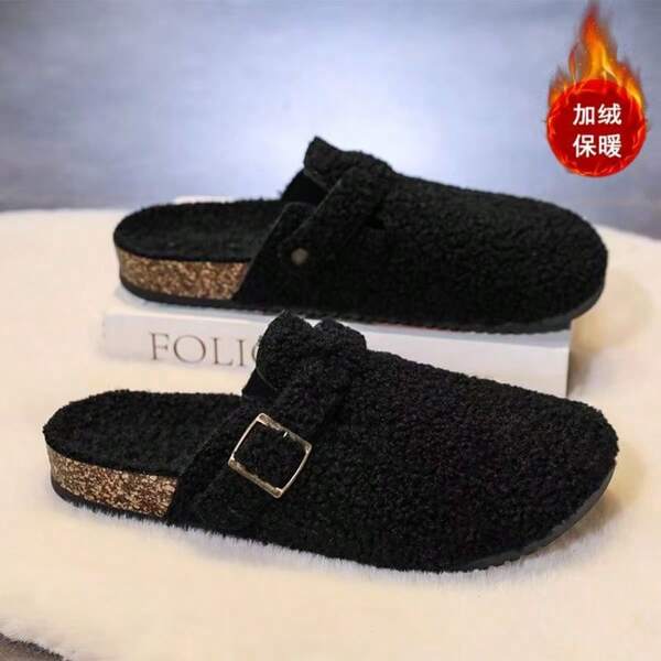 2025 Neue Herbst/Winter Geschlossene Zehenpantoffeln für Damen, Plüschfutter, Dicke Sohle, Slip-On, Rutschfest