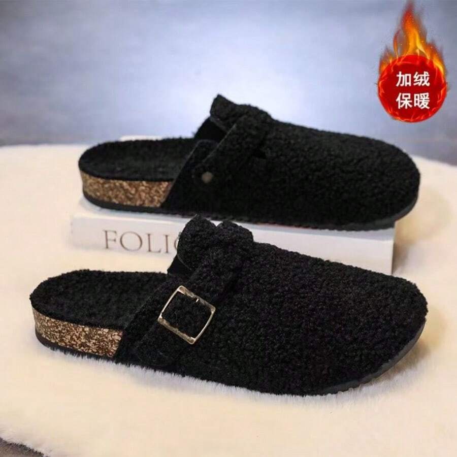 2025 Neue Herbst/Winter Geschlossene Zehenpantoffeln für Damen, Plüschfutter, Dicke Sohle, Slip-On, Rutschfest