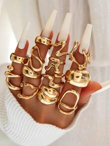 imoli Set de 15 piezas de anillos geométricos abiertos de aleación minimalista y de talla grande , un regalo de joyería de diseño único para mujeres, adecuado para todas las estaciones y ocasiones