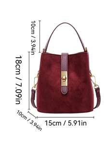 女士休闲斜挎水桶包 - 纯色，双层绒面材质手提包，磁扣，可调节肩带单肩包 - 轻巧设计，适合通勤、休闲和约会，风格简约，用途广泛，酒红色，绒面包，冬季、秋季必备 - 酒紅色 - 查看 8