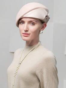 HIMESPORT Winter Women's Lady Wool Felt Beret Hat With Bowknot For Wedding Formal Church Tea Party Cocktail Fascinator Hats