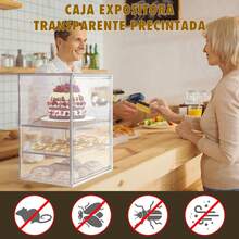 Panera para Pan Transparente, Vitrina Exhibidor para Modelización, Caja Acrilico Exhibicion para Panadería, Panera Hermetica con Compartimento, Exhibidor de Pan Acrilico Apto para donas y pasteles - 2 Capa - Ver 10