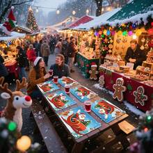 1 set/1 pieza/4 piezas/6 piezas Manteles individuales con estampado de trineo de renos navideños, manteles individuales rectangulares de poliéster lavables a máquina, protectores de mesa, manteles individuales termoaislantes, decoraciones de mesa de restaurante, suministros para fiestas, decoraciones navideñas que pueden regalarse