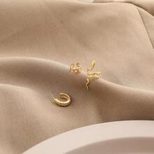 3-Piece Snake Chain Ear Cuff Set, No-Piercing Ear Climber Jewelry With Hollow Design,  C-Shaped Clip-On Earrings For Women, Bohemian Statement Ear Accessories