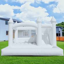 4.5m Backyard Inflatable Castle For Kids & Adults, Commercial PVC White Bounce House (950W Blower), Inflatable Slide And Ball Pit, Wedding Party Decoration, Yard Activities, 4.5 X 4.5 X 3m