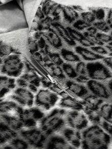 Y2k Zip Up Hoodie Fur Hooded Jacket Warm Winter Coat For Men Fur Collar Hoodies Streetwear Unisex Streetwear-20256688 - 豹紋白色 - 查看 5