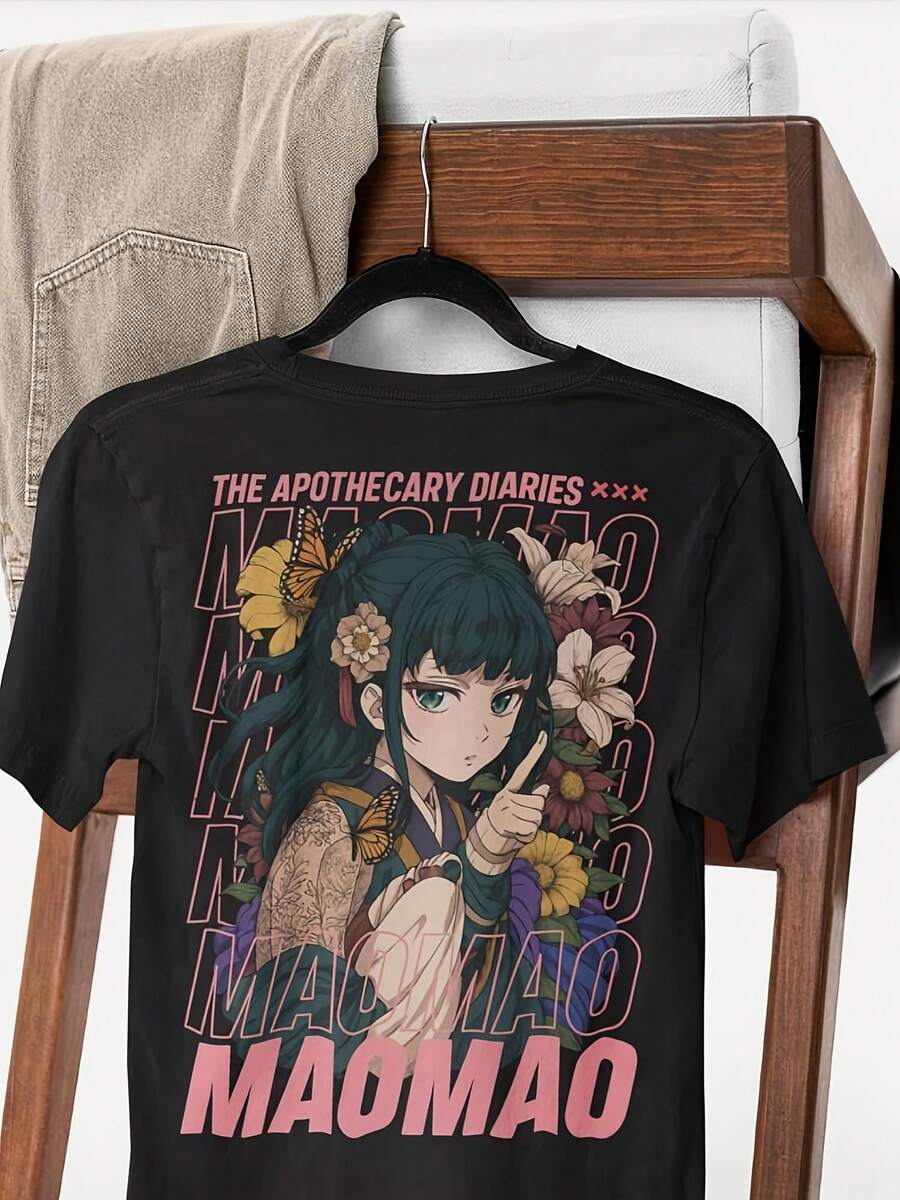 Oversized Maomao T-Shirt – Anime-Inspired Apothecary Diaries Tee, Cute Manga Shirt, Gift For Anime Fans, Japanese Aesthetic Apparel Unisex Short Sleeve Classic Heavy Cotton T Shirt Printed Graphic Tee Women's Casual - 款式24 - 查看 1