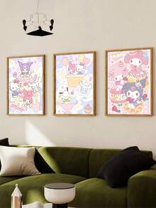 1 件无框 Sanrio 可爱海报家居装饰高品质印刷品，经典装饰艺术风格，可直接悬挂于客厅、卧室、节日派对和室内装饰、电影墙壁艺术、卧室艺术品、精致美学、纹理饰面 - 彩色 - 查看 2