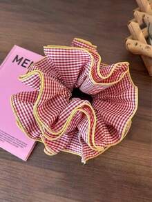 1 pieza/4 piezas Scrunchie grande a cuadros negros/rosas/melocotón/azules con volantes de 20 cm/7.87 pulgadas, accesorio de pelo versátil, elegante, lindo estilo princesa, vintage, casual, minimalista, romántico, adecuado para uso diario, maquillaje, viajes, escuela, fiesta, regalo