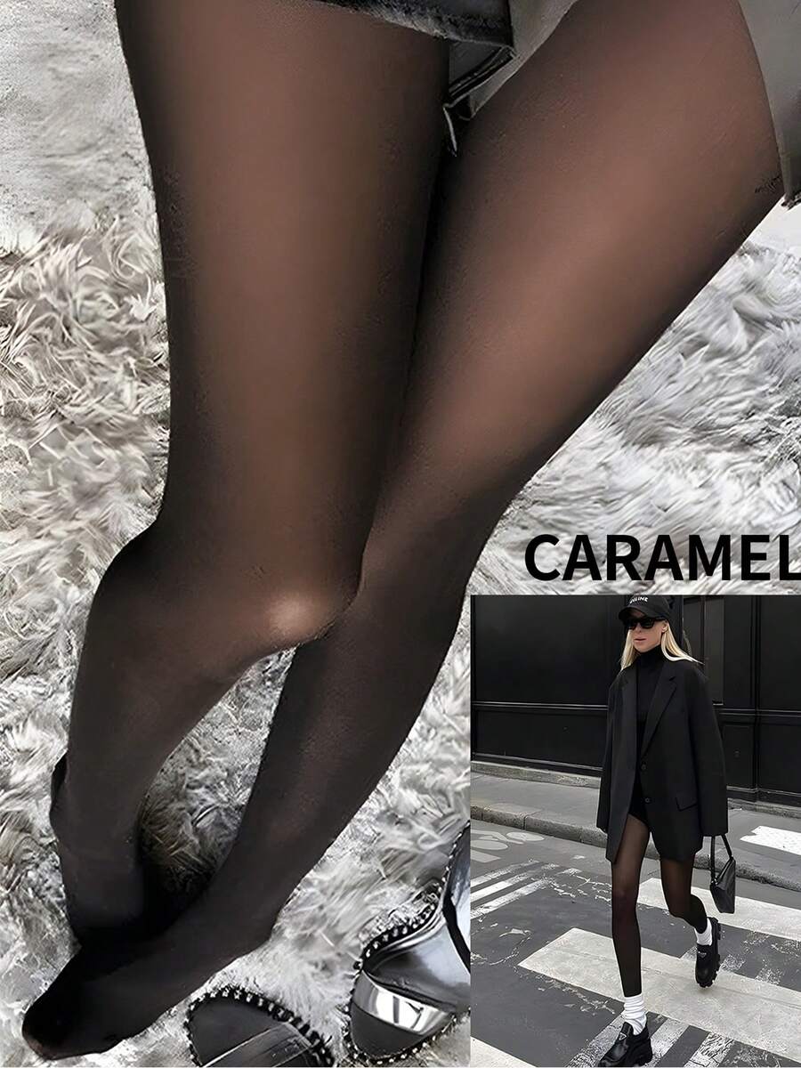 Pantyhose Women Winter Thermal Translucent Stockings Thermal Fleece Tights For Women's Plush Sock Pants Warm Leggings Women - Màu caramel đen - Xem 1