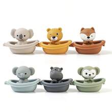 Colorful Floating Animal Bath Toy Set - Stackable Boats And Animals In Khaki, Gray, Green, Blue And Yellow Colors - Durable ABS Resin Material - Perfect For Bathtub Play, Ideal Holiday And Birthday Gift For Boys And Girls, Bath Toy Set | Quirky Animal Shapes | ABS Resin Toys, Bath Toys - Multicolor - View 10