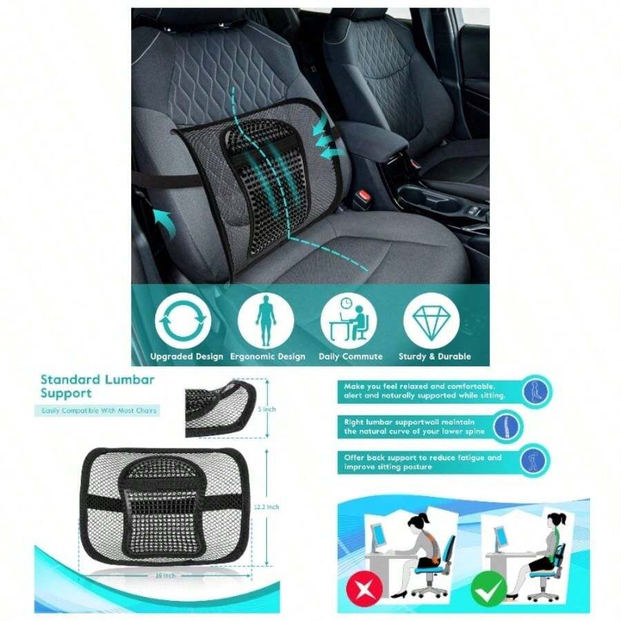 Mesh Back Support, Mesh Lumbar Support Cushion Flow Chair Back Support With Elastic Strap Back Rest Home Office Chair Car Back Pain Relief - 2 Pack - View 1