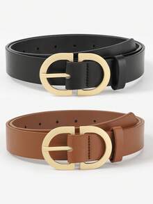 2 chiếc thắt lưng nữ thời trang, trang trí đa năng, khóa chữ D kép màu vàng, thích hợp sử dụng hàng ngày - lạc đà đen - Xem 6