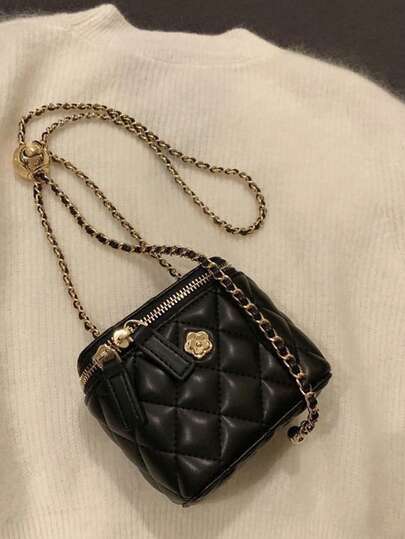 Rhombus Leather Chain Bucket Bag, Mini & Large Size, Handheld & Crossbody, Cosmetic Bag